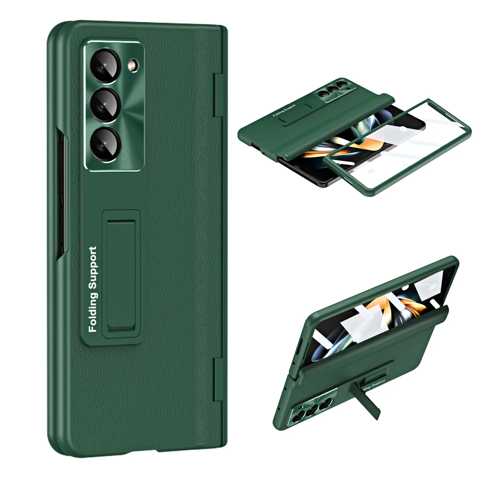 

Чехол для телефона из искусственной кожи с петлями и защитной пленкой для экрана для Samsung Galaxy Z Fold 7, 6, 5, 4, 3, держатель для мобильного телефона, жесткая задняя крышка с подставкой