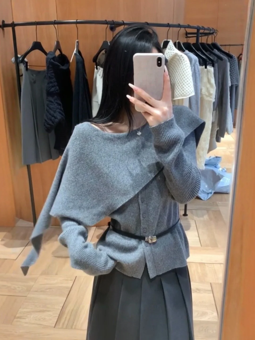 ay سترة مشغولة من الصوف معطف مفتوح من الأمام القلنسوة Ne التفاف المرأة الخريف الشتاء غير النظامية هملين وهمية قطعتين علوية عادية Sle #2