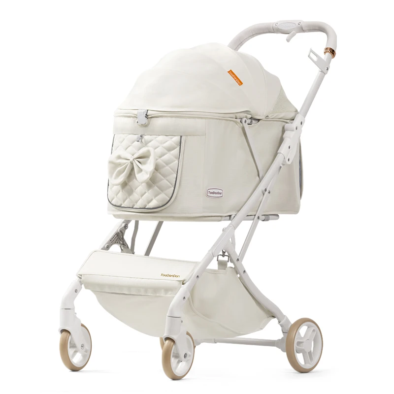 Leichter Outdoor-Haustier-Kinderwagen, zusammenklappbarer Kinderwagen mit einem Klick, für Hunde und Katzen, für kleine Haustiere, Reisen, atmungsaktiv, Welpenzubehör