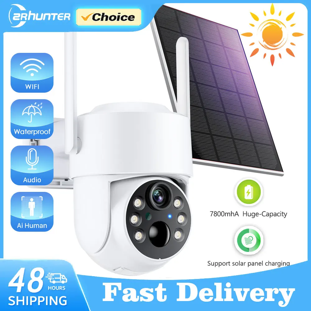 WiFi PTZ Camera Outdoor Wireless Solar IP Camera 4MP HD Built-in Battery Video Surveillance Camera Long Time Standby iCsee APP