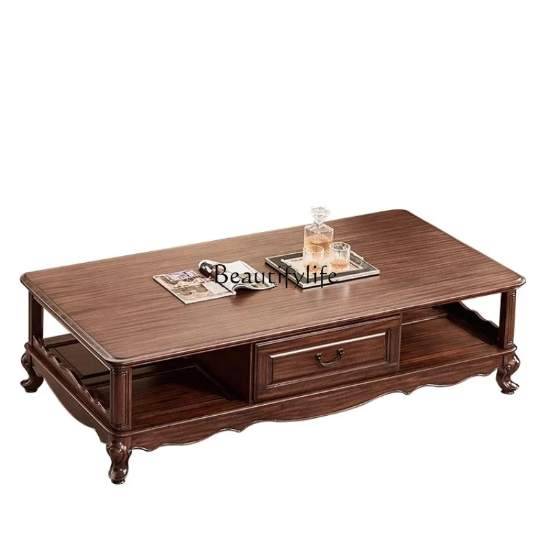 

LJYAll Solid Wood American Rectangular Coffee Table Black Walnut High-Grade Living Room Furniture
