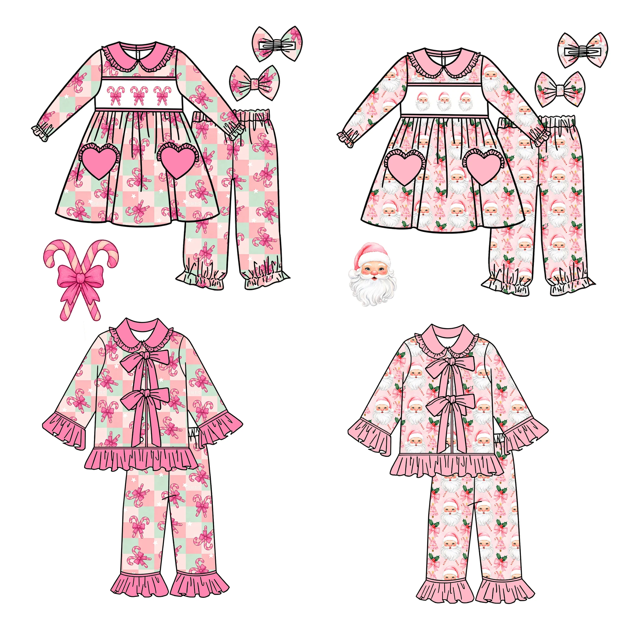 Toddler Girls Pink Christmas Pajama Set Candy Cane Santa Clothes Long Sleeve Ruffle Pants Kids Xmas Outfit