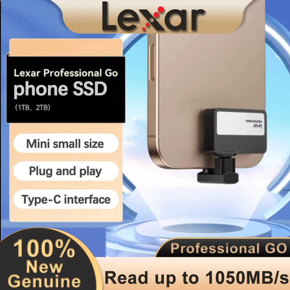 Lexar Professional Go Portable SSD USB 3.2 Gen 2 for Supports Apple 4K 60fps ProRes Up to 1050MB/s iPhone 15/16 External SSD