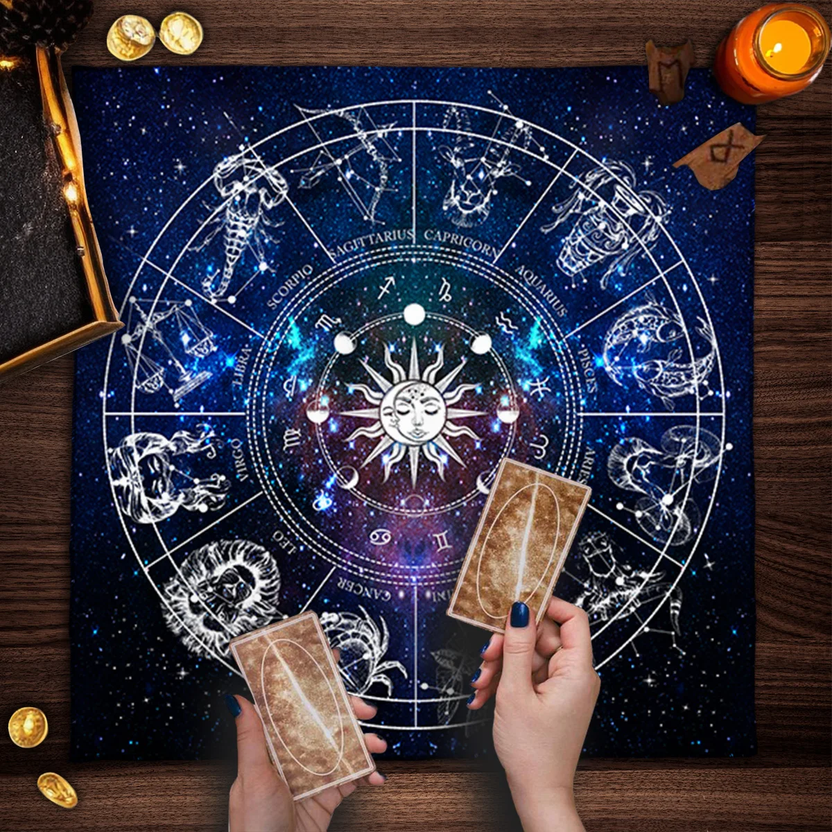 Tarot Card Tablecloth 12 Constellations Altar Decorations Cloth Spread Tarot Reading Cloth Mysterious starry sky Ritual Cloth