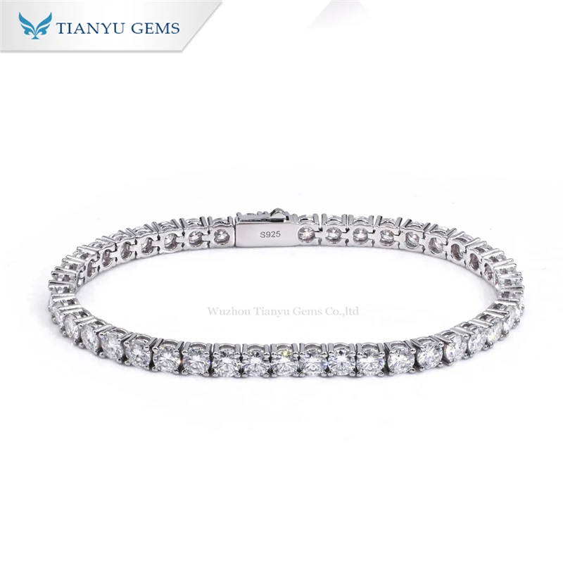 Tianyu Gems 7inch Tennis Bracelets 925 Silver 17ctw Moissanite Diamonds 5mm Round DEF Iced White 6.5