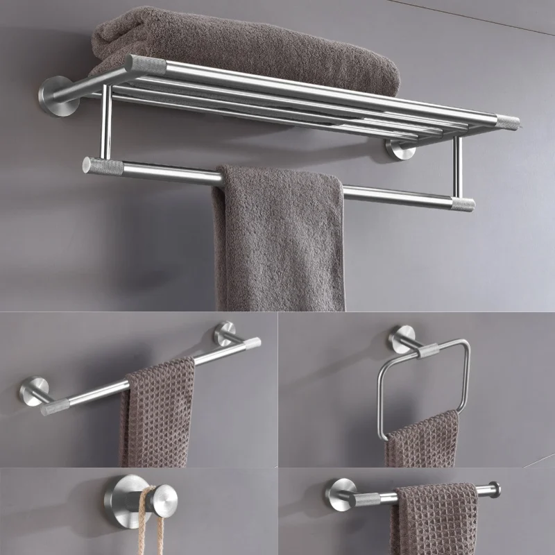 Brushed Nickel Wall-Mounted Towel Bar Toilet Seat Rack Robe Towel Hanging Towel Rack Toilet Brush Bathroom Accessories Set