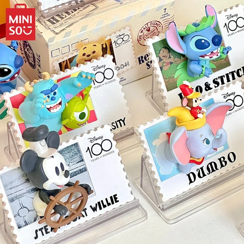 MINISO Disney Retro Stamp Series Blind Box Animation Pooh Bear Desktop Decoration Ornament Children's Toy Model Christmas Gift