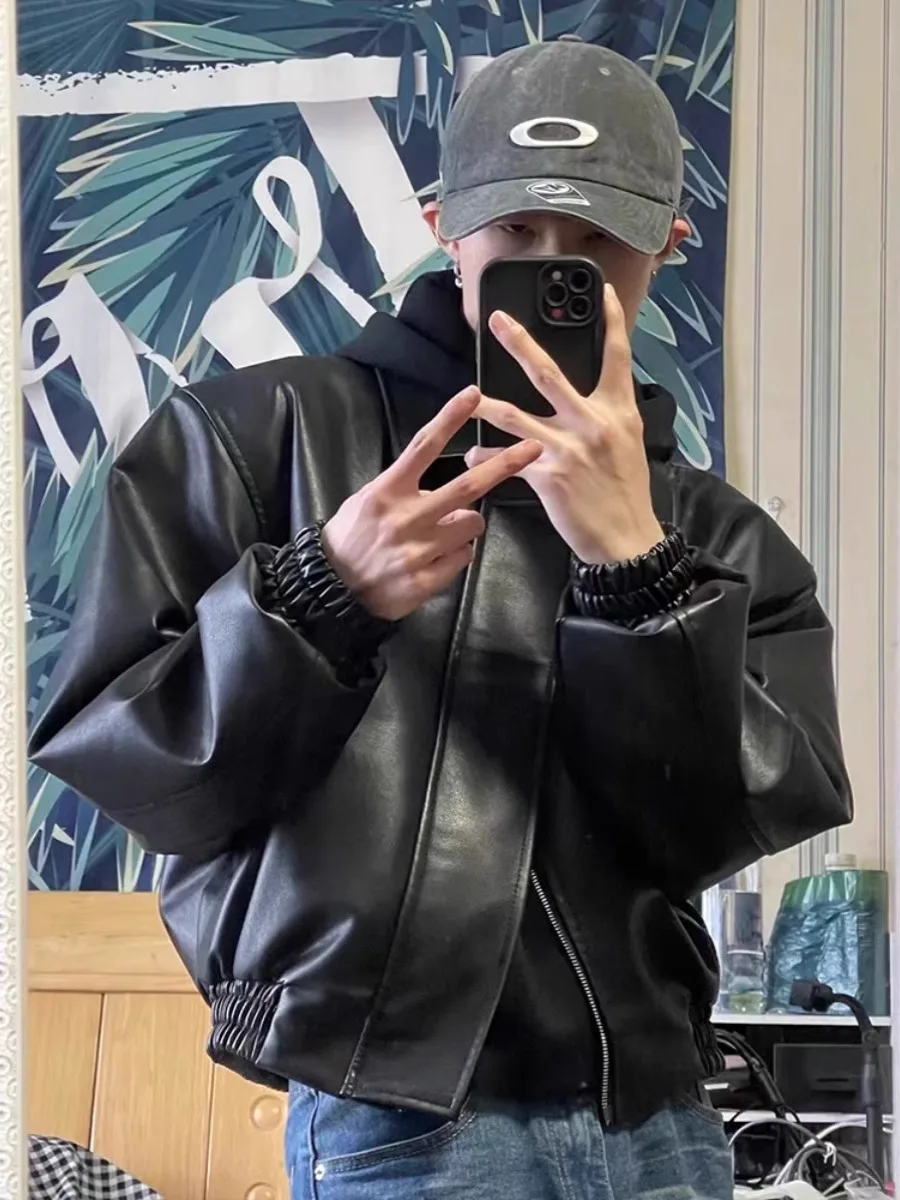 

American Retro Cleanfit ort oulder Pad Leather Jaet Men's Spring Autumn High Sensation Motorcycle Flight Jaet Trendy ...