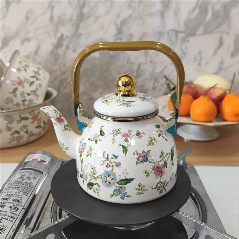 

Enamel Kettle with Filter , Suitable Cold Drinks and Hot Beverage, Classic Style Tea Pot Use, 1.2L Capacity