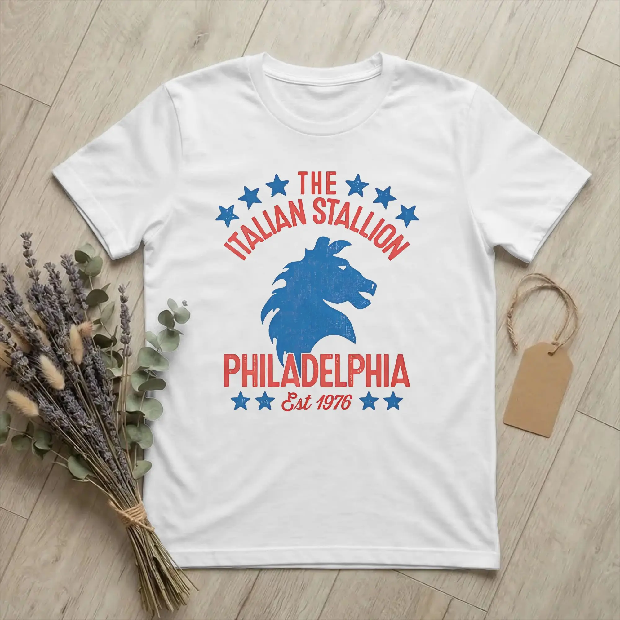 Men T-Shirt Rockys Italian Stallion Boxing Vintage 100% Cotton Tee Shirt Philadelphia-1976 Americana T Shirt Crew Neck Clothing