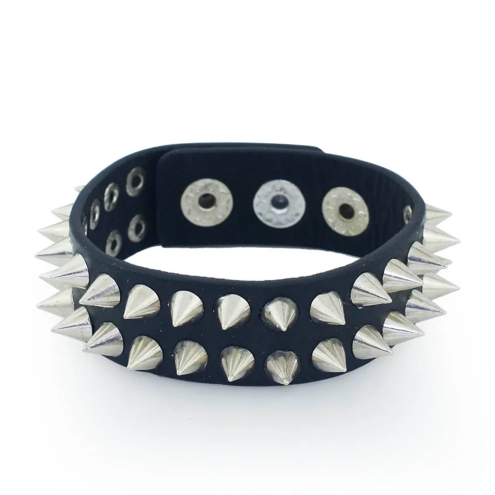 Gothic Delicate Cuspidal Spikes Rivet Cone Stud Cuff Black Leather  bracelets & bangles Punk Bracelet for women men jewelry S266