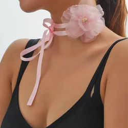 Retro Straps Pink Flower Necklaces for Women Girl Dinner Party Necklace Choker Fashion Jewelry Gift Party Collares Para Mujer