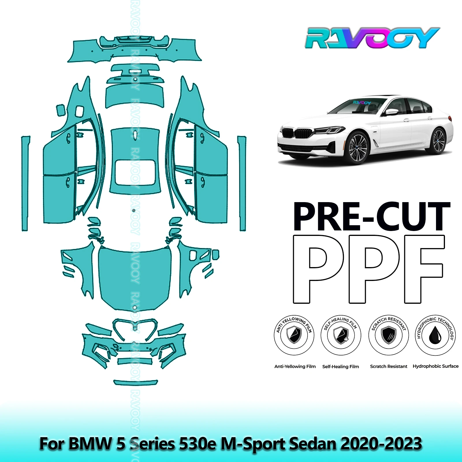 

Car Precut PPF Paint Protection Film Full Vehicle For BMW 5 Series 530e M-Sport Sedan 2020-2023