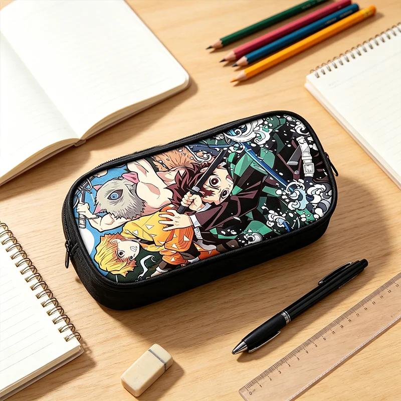 Anime Demon Slayer Pencil Case Student Single Layer Storage Bag Tanjirou Nezuko Zenitsu Giyuu Cartoon Pen Box Cosplay Accessorie view 3