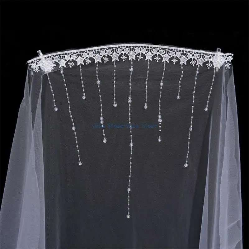 X7XB French Wedding Headpiece Crystal Adorned Veils Lightweight Fabric Bridal Ceremony