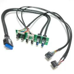 Motherboard Extension Front Panel Data Cable 19P 9Pin To 2-Port USB 2.0 3.0 3.5mm HD Audio Socket I/O Interface Cord 88mm x 27mm