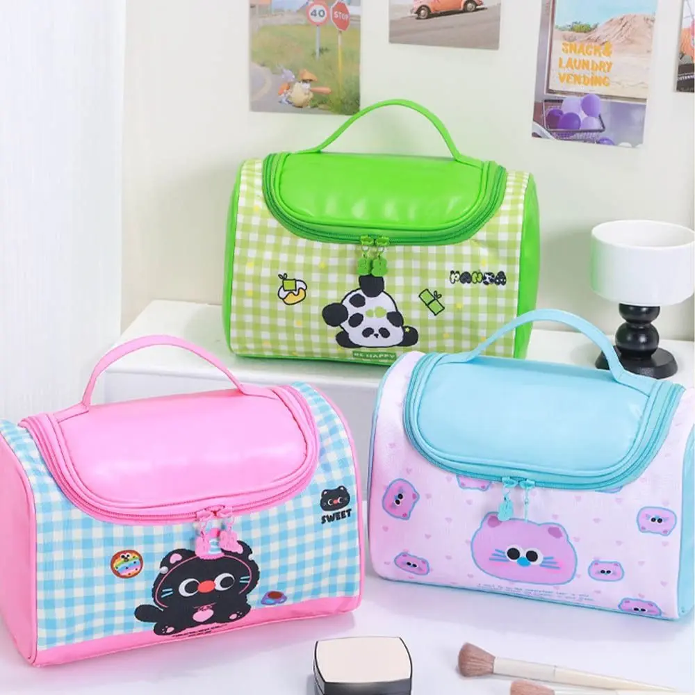 

Портативная большая вместительная косметичка для котенка, ручная косметичка с изображением кота, сумка для туалетных принадлежностей в корейском стиле с медведем, женская