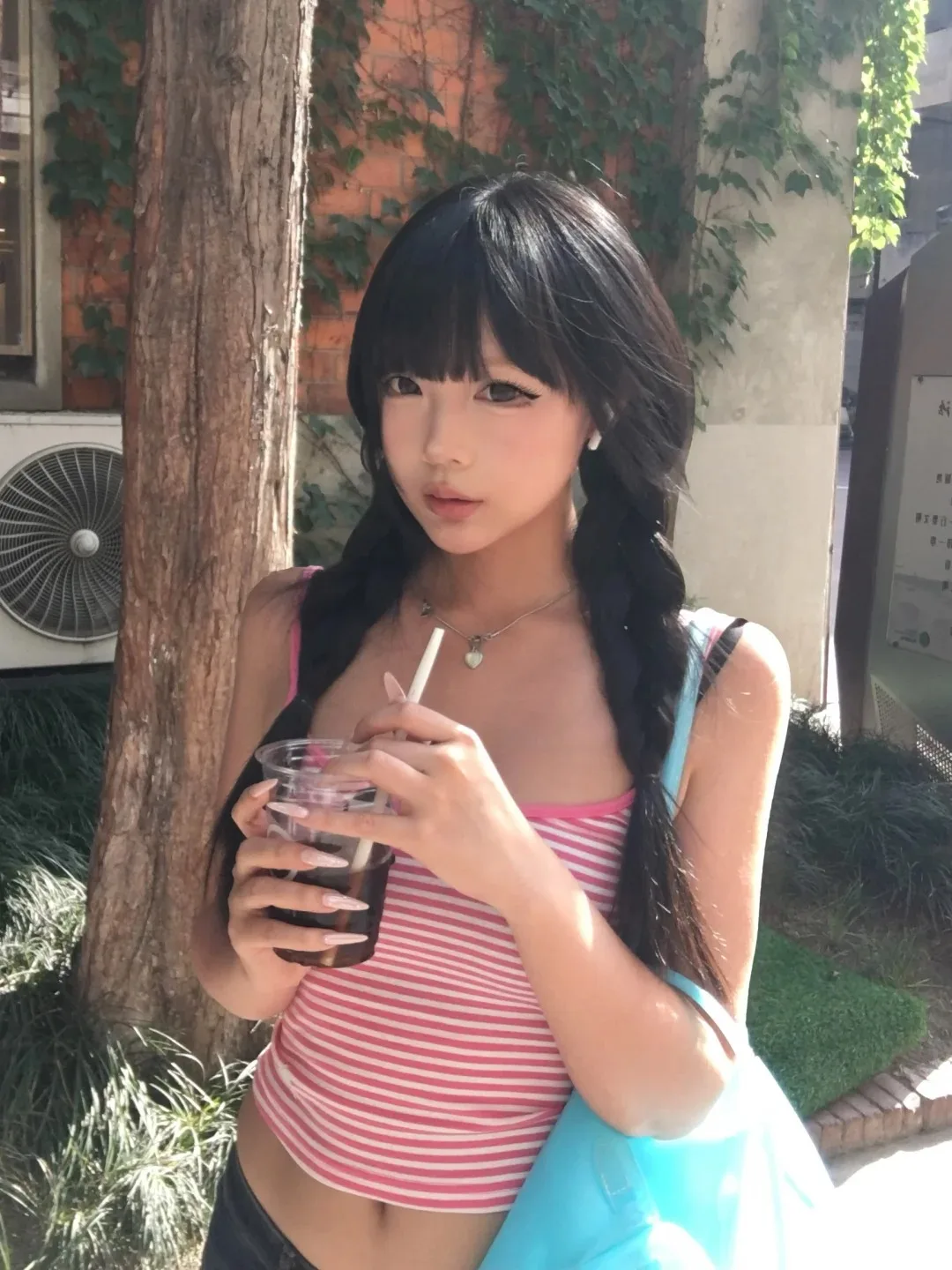 American Style Spicy Girl Pink Stripe  Tank Top Women Summer Inner Wear Base Outer Wear Slim Fit Waist in Control Sleevel...