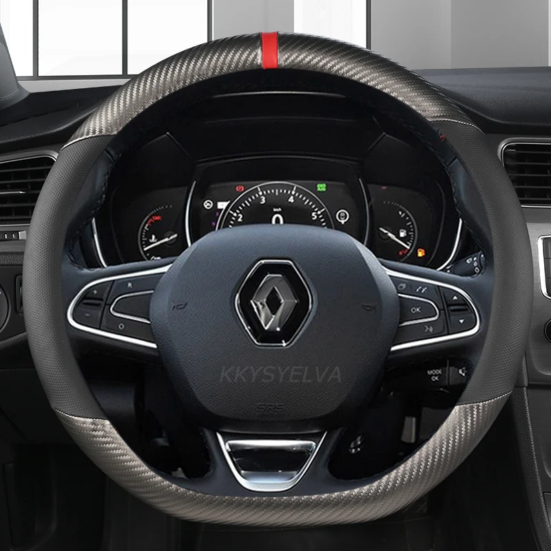 For Renault Captur Kaptur Car Steering Wheel Cover Non-slip Breathable PU Leather+Carbon Fiber Fashion Auto Accessories