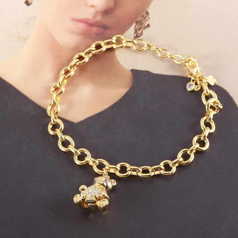 

European and American fashion trends KS cute three-dimensional peach heart shape fun bear niche design bracelet