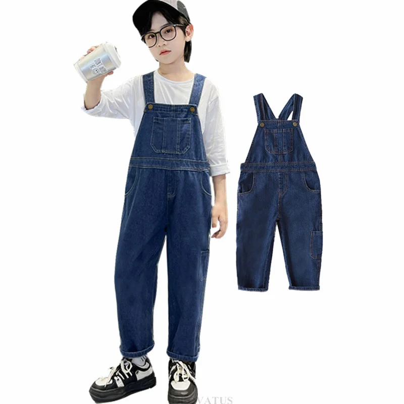 Vintage Children Denim Jumpsuits For Boys Girl Unisex Overalls Kids Casual Suspender Teenager Fashion Bib Jeans Pants With Strap