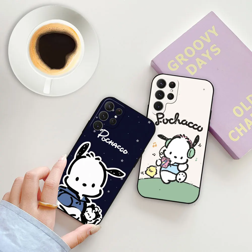 Cartoon Pochacco Cute Dog Phone Case For Samsung Galaxy S24 S23 S22 S21 S20 Ultra 5G Fe 10 9 Plus Case S24Ultra Black Soft Cover