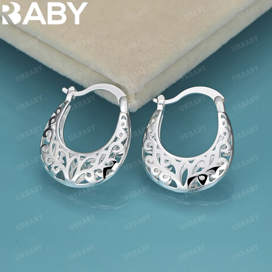 

URBABY 925 Sterling Silver 20mm Hollow Hoop Earrings For Women Wedding Engagement Party Fashion Charm Jewelry Gift