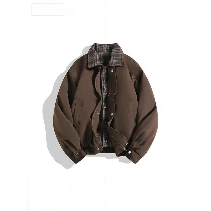

Высококачественная куртка с лацканами в стиле ретро, американская свободная мужская осенне-зимняя новая повседневная лоскутная куртка из двух предметов, коричневая летная куртка