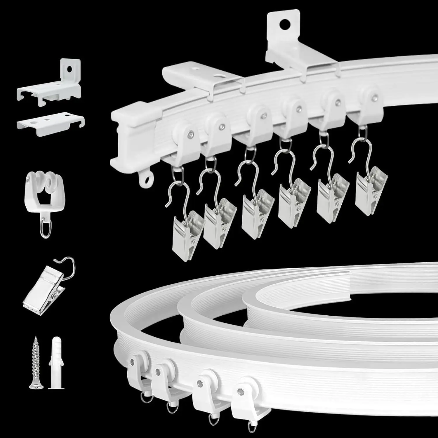 

Flexible Bendable Curtain Track 12Ft Ceiling Wall Mount Sliding Curtain Track System for RV Bay Shower, White