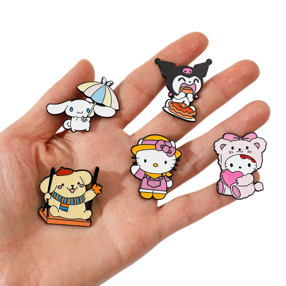 Cartoon Cute Pompompurin Metal Badge Anime Sanrio Brooch Clothes Lapel Enamel Pins Delicate Kuromi Decorative Souvenir Accessory