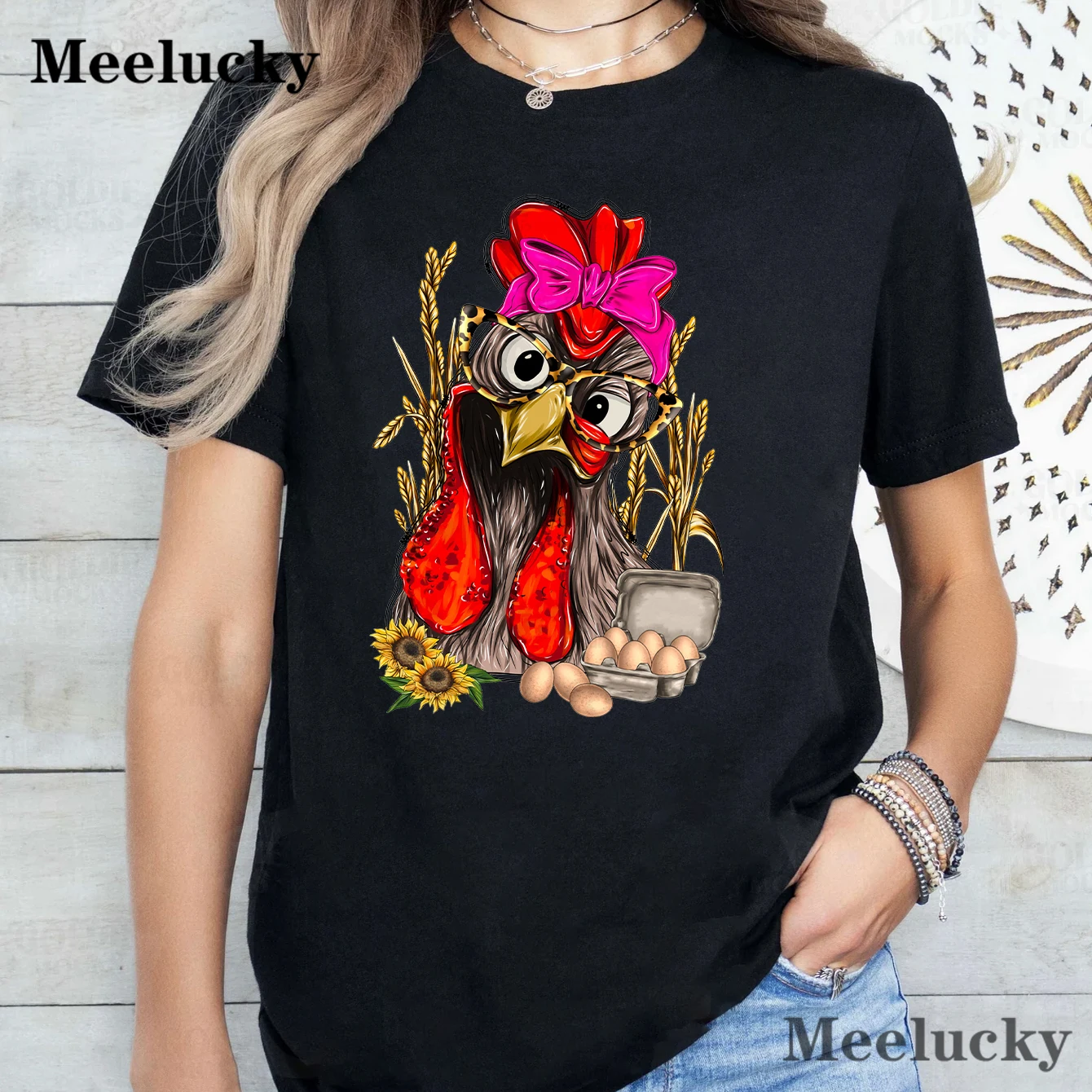 

Женская дышащая хлопковая Футболка Harajuku с принтом сумасшедшая курица с яйцами, модная повседневная женская футболка