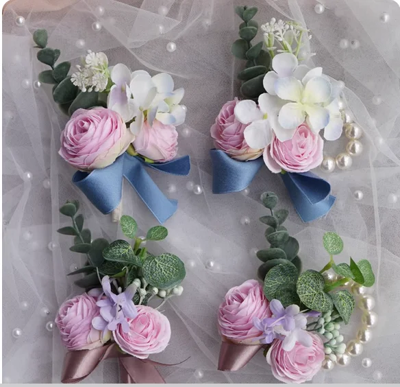 Weimeisen is the wedding bride, groom, bridesmaid, best man, father and mother simulation corsage, bridesmaid's wrist flower, me