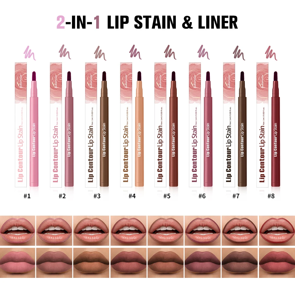 Delineador labial à prova d'água, contorno labial, mancha labial, à prova de manchas, 2 em 1, ultra pigmentado, design de dupla face, copo antiaderente