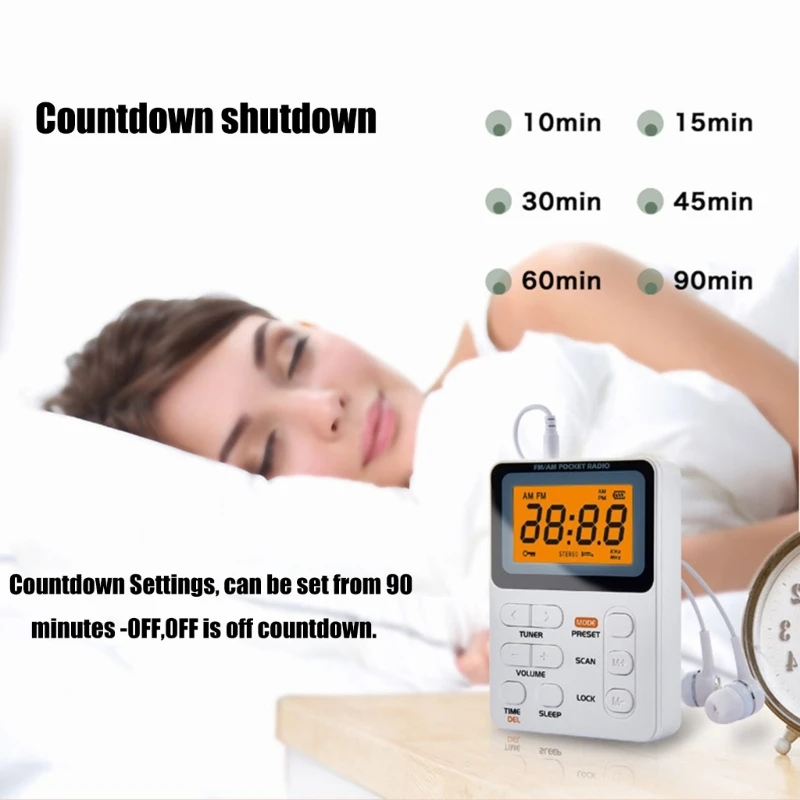 วิทยุ FM แบบพกพาแบตเตอรี่ดำเนินการพร้อมหูฟังจอแสดงผล LCD Digital Sleep