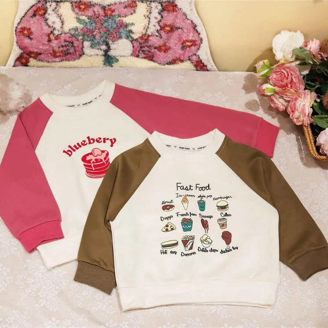 Autumn 2024 Infant Baby Girl Sweatshirt Cotton Cake Print Round Collar Toddler Girl Undershirt Loose Raglan Sleeve Kid Girl Tops