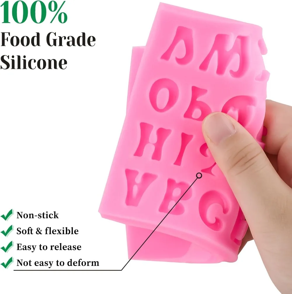 5 PCS Silicone Letter Molds, Non-Stick Number Heart Rose Flower Fondant Molds for Chocolate, Candy, Cake Decoration, Cupcake Topper view 3