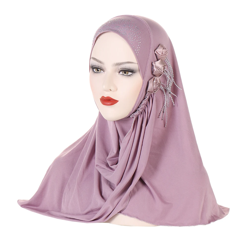 

Beautiful Women Muslim Hijab Cap Flowers Headscarf Instant Pull On Amira Cap Turban Headwrap Arab Islamic Headwear Ramadan Scarf