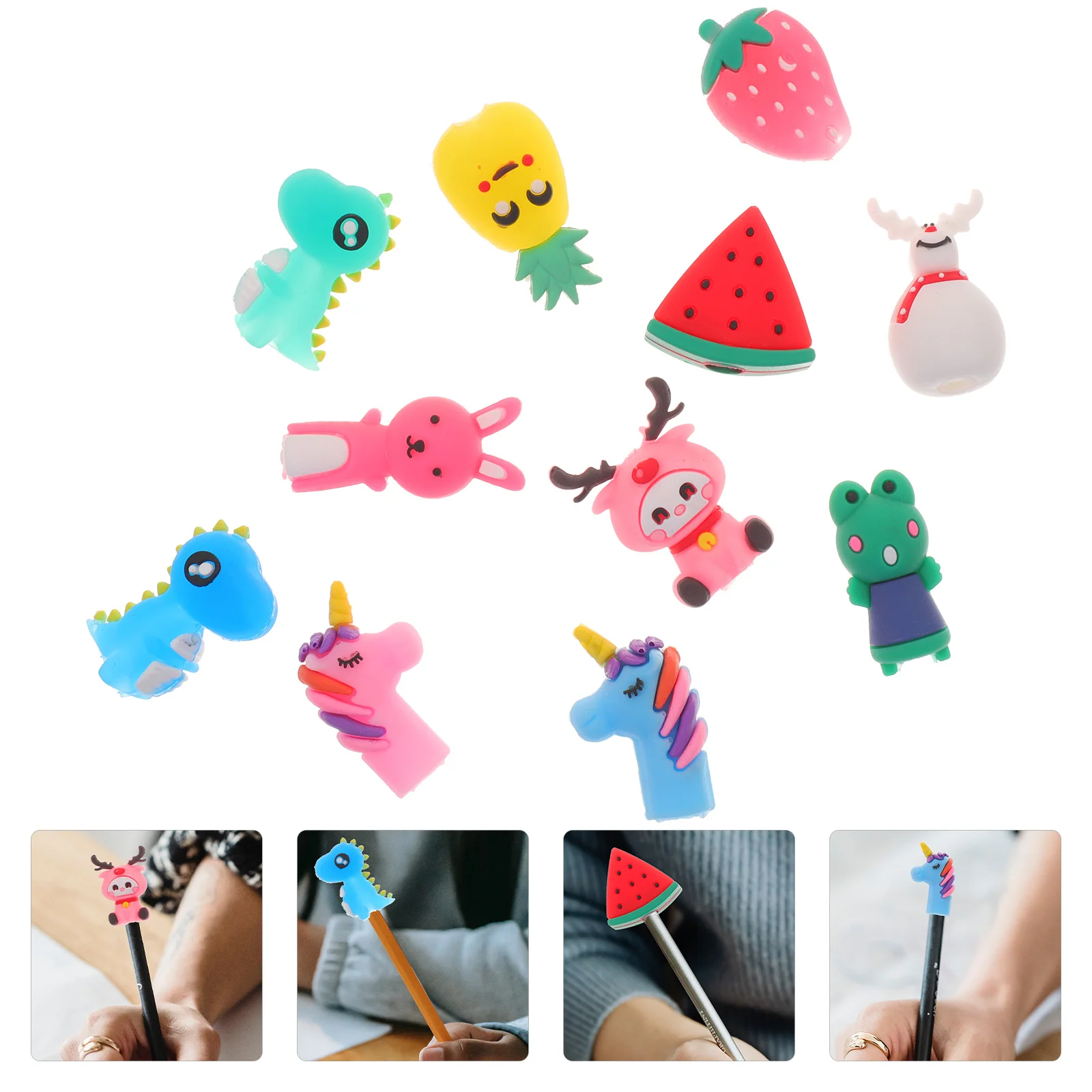 

30pcs Silicone Caps Cute Cartoon Design Pencil Extenders Small Flexible Caps For School Supplies Pencil Protectors