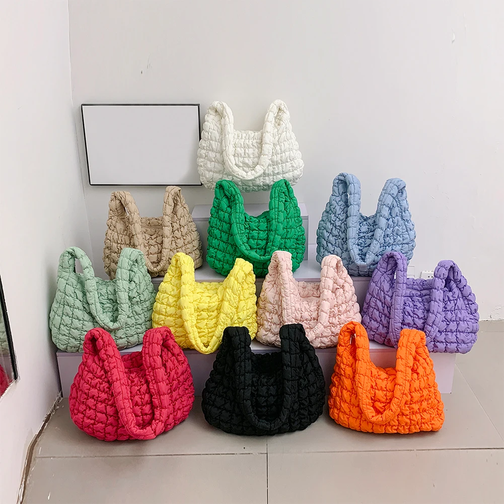 Women Crossbody Bags Quilted Pleated Ladies Puffer Tote Bag Fashion Large Capacity Temperament Fashion PU Bag  Travel Camping