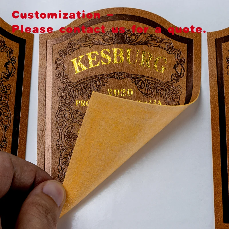 custom.Manufacturers Customized Luxury Self-adhesive Pu Leather Label Sticker Roll Foil Staming Embossed Custom Wine Bottle