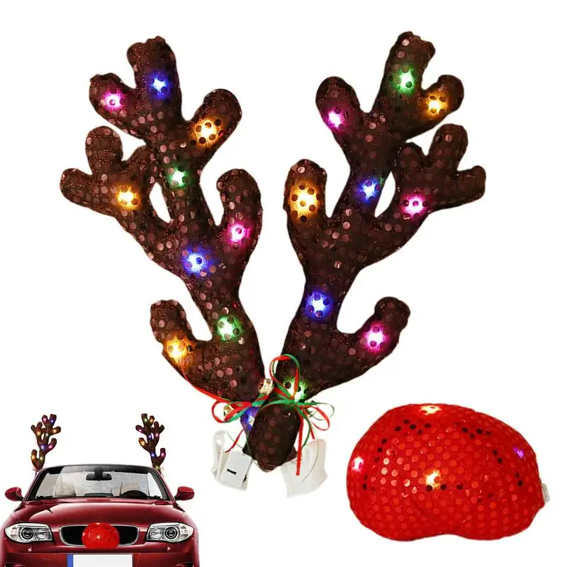 

Car Antlers for Christmas with LED Light Soft Festive Reindeer Decoration Elk Antler automotive Decoration Kits for Car Auto