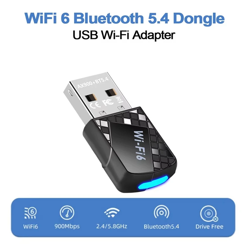 AX900 USB Wifi 6 Bluetooth 5.4 Adapter 2 In 1 Dongle Dual Band 2.4G 5Ghz Network Wireless Receiver Free Driver