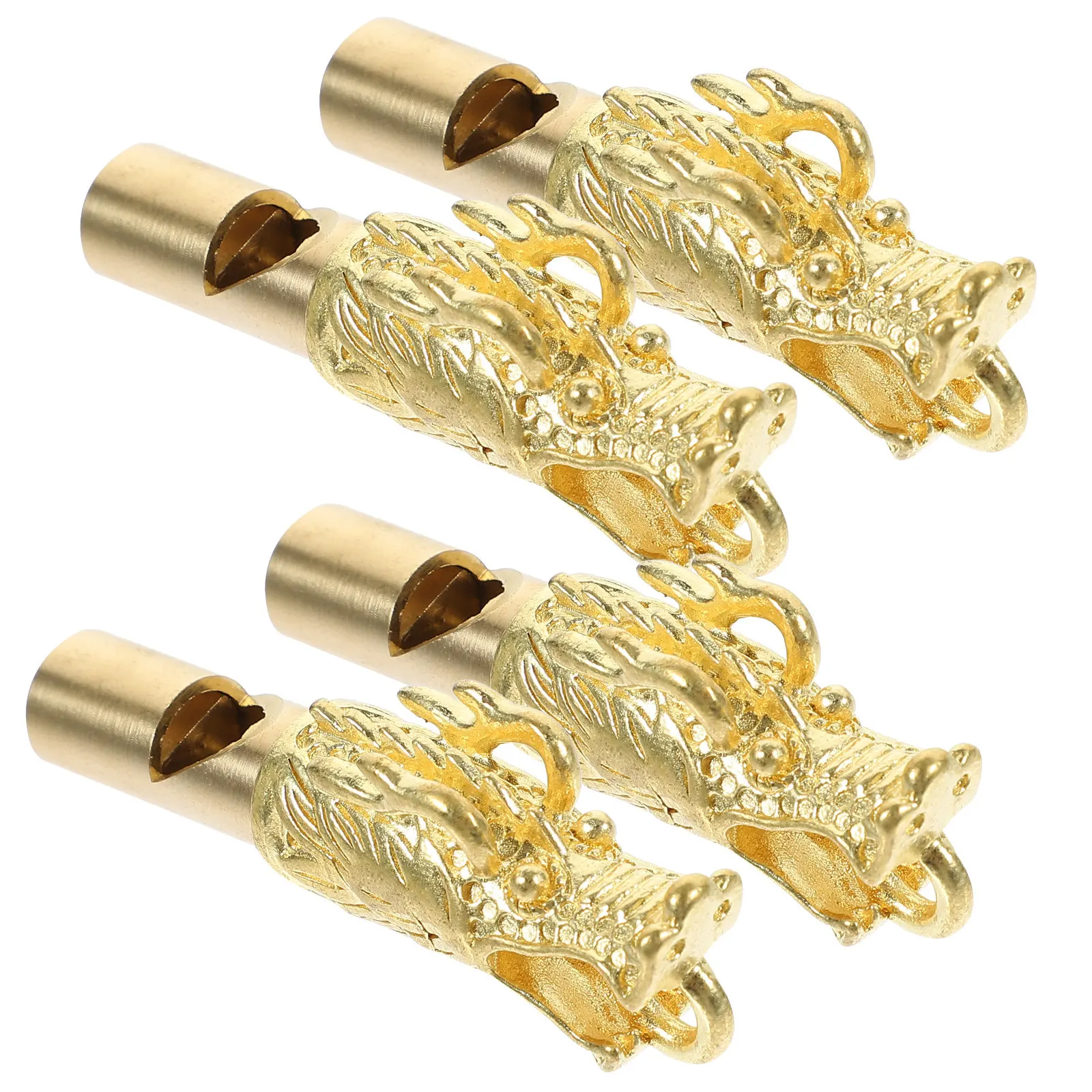 4Pcs Brass Animal Head Whistle Dragon Design Exquisite Carving Rustproof Loud Emergency Whistle for Survival Outdoor Sports
