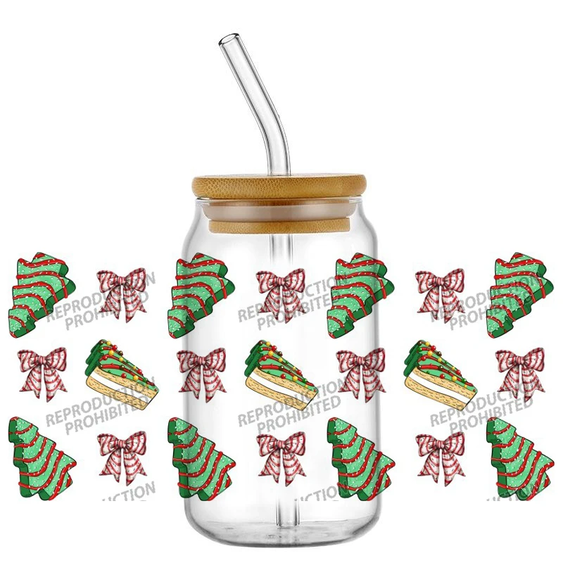 

New Santa Claus Christmas 16oz Libbey UV DTF Cup Wrap Transfer Custom Label DIY Logo Self adhesive Mug Decal Sticker