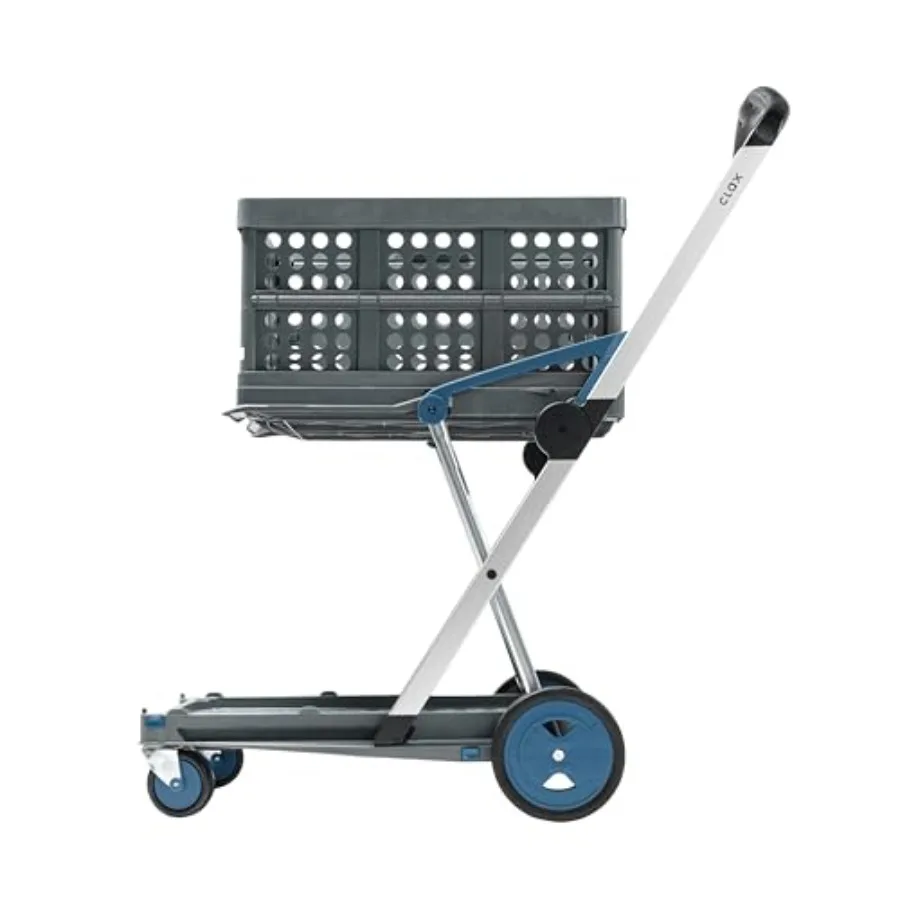 

Multi use Functional Collapsible Carts Mobile Folding Trolley Shopping Cart with Storage Crate Blue