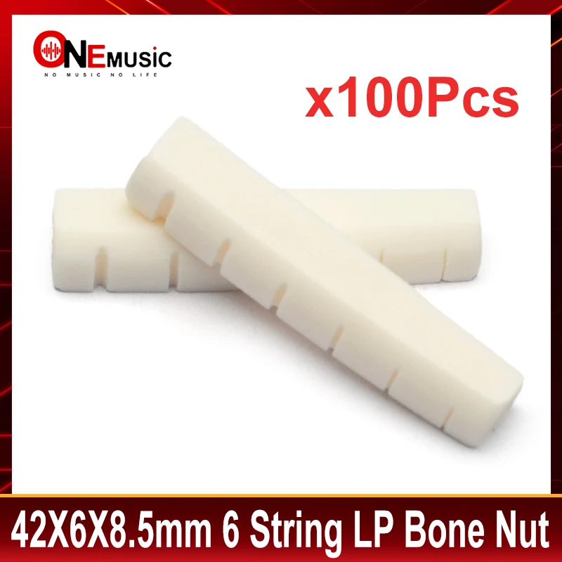 

100Pcs 42X6X8.5MM Guitar Nut Slotted Real Bone 6 String LP Bone Nuts for Electric Guitar