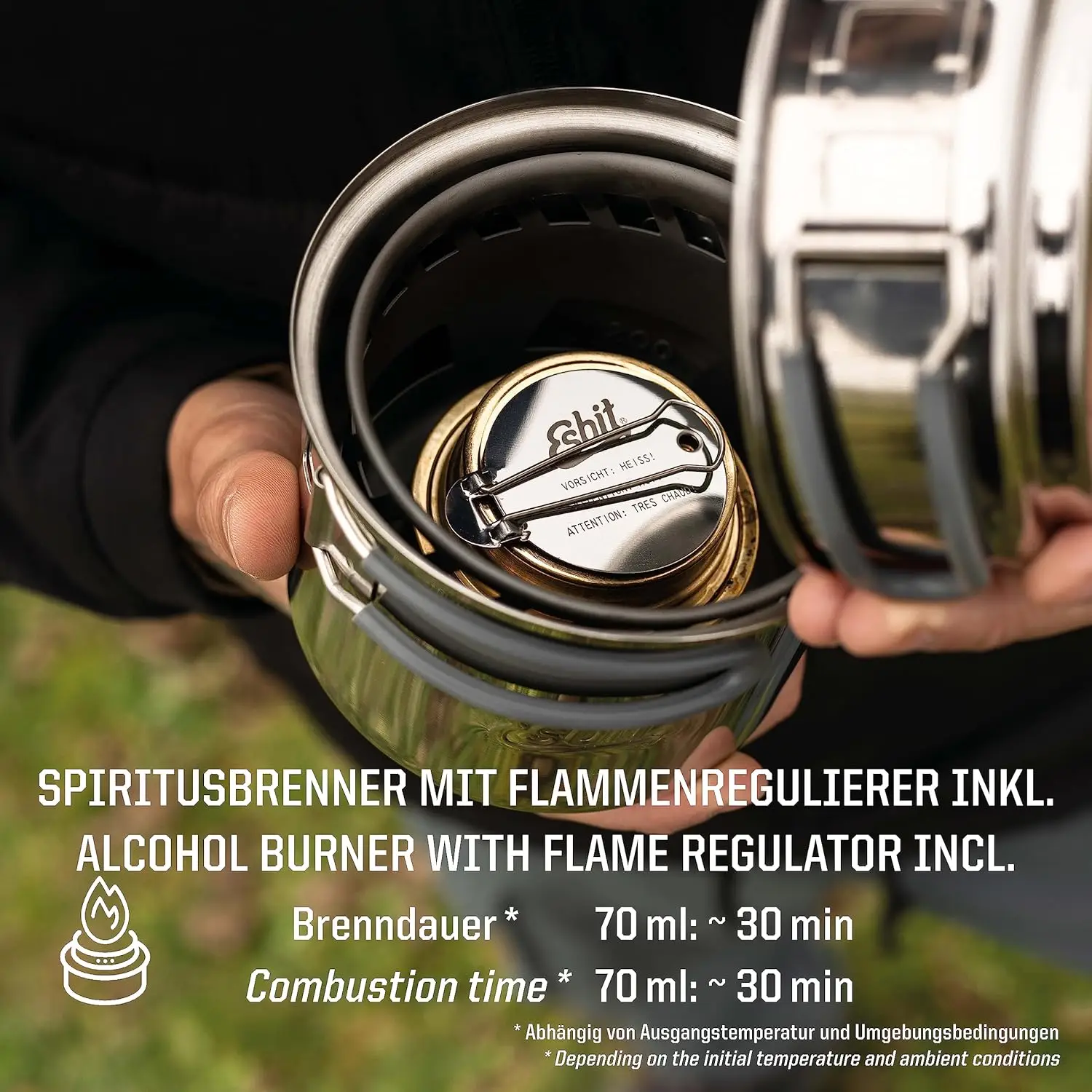 Lightweight 5-Piece Trekking Cook Set with Adjustable Alcohol Burner Stove for Camping