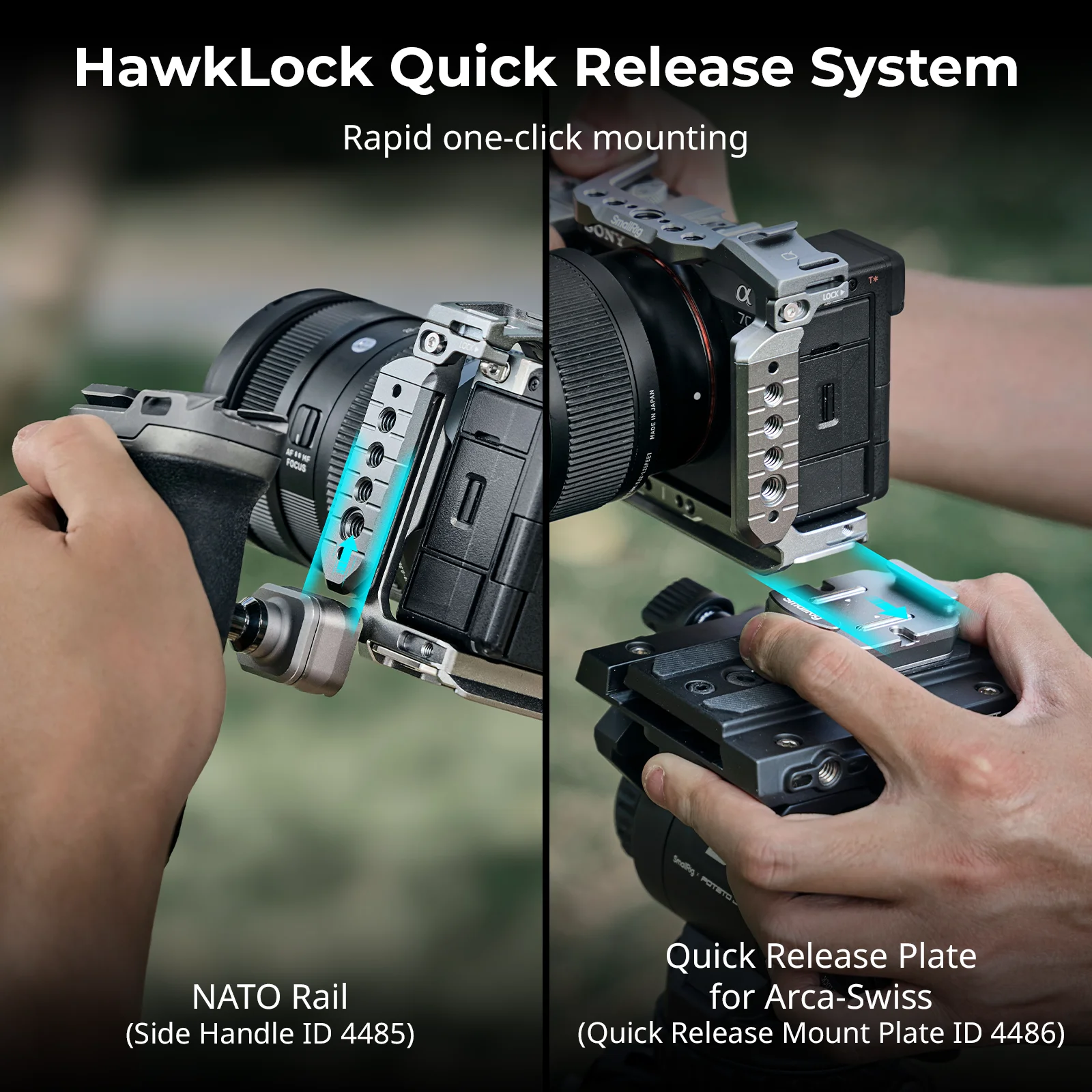 Sony Alpha 7C II /7CR용 SmallRig "HawkLock" 퀵 릴리스 케이지 키트(실리콘 핸들 케이블 클램프 포함) 퀵 릴리스 플레이트 5198
