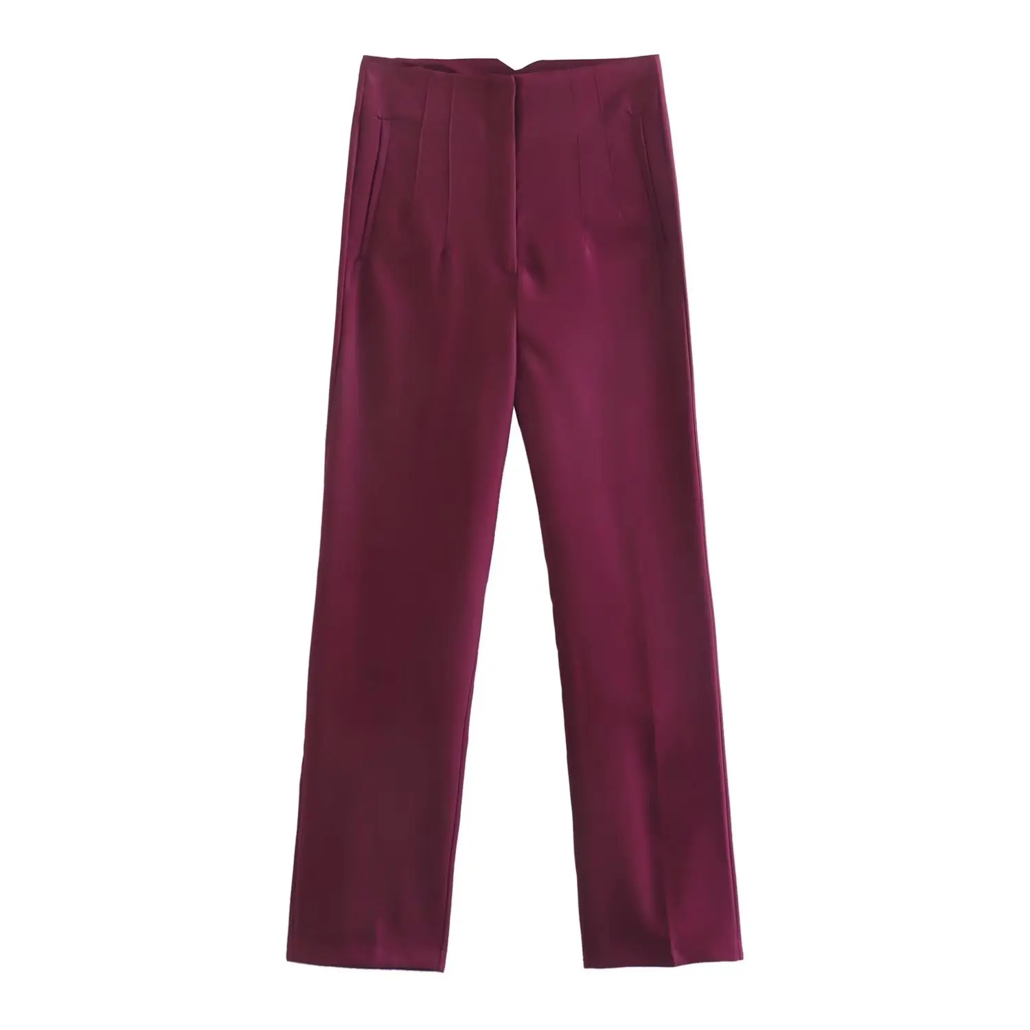 Straight Leg Pants High Waist Full Length Vintage Trousers for Women - Mauve