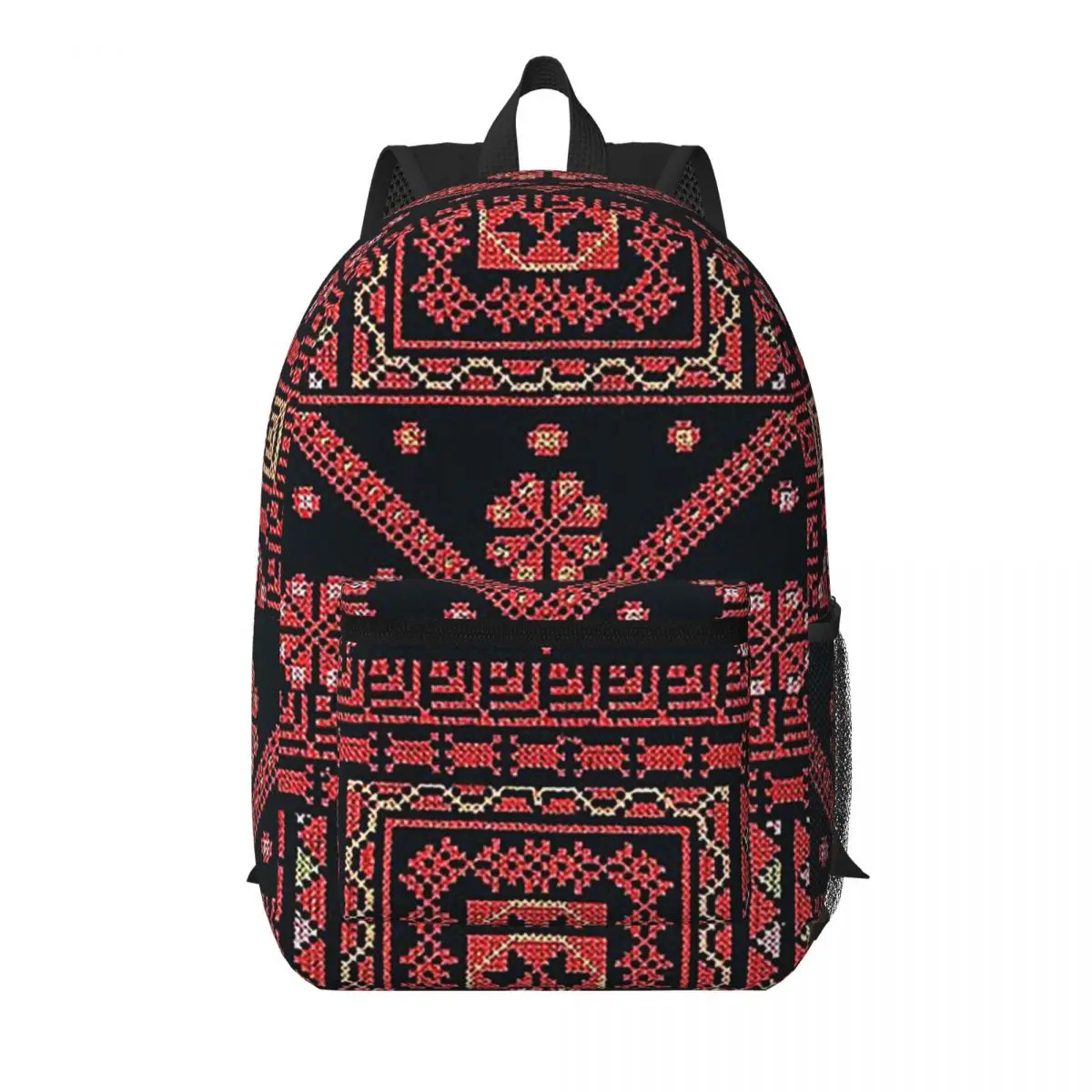 Three Flowers Palestinian Embroidery Student Backpack School Bag Hiking Travel Daypack for Boys Girls Bookbag Shoulder Bags